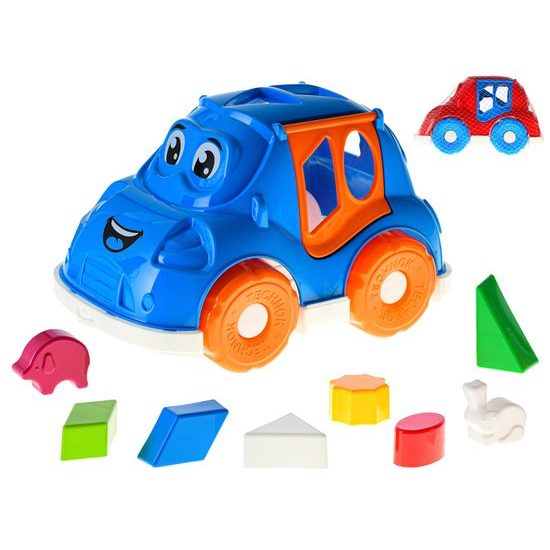 Auto/vkládačka 25,5cm 2v1 geometrické tvary a zvířátka 2barvy 12m+ v síťce