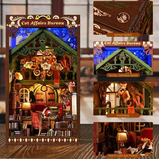 2Kids Toys 3D skládačka Zarážka na knihy Miniatura domečku Úřad pro záležitosti koček