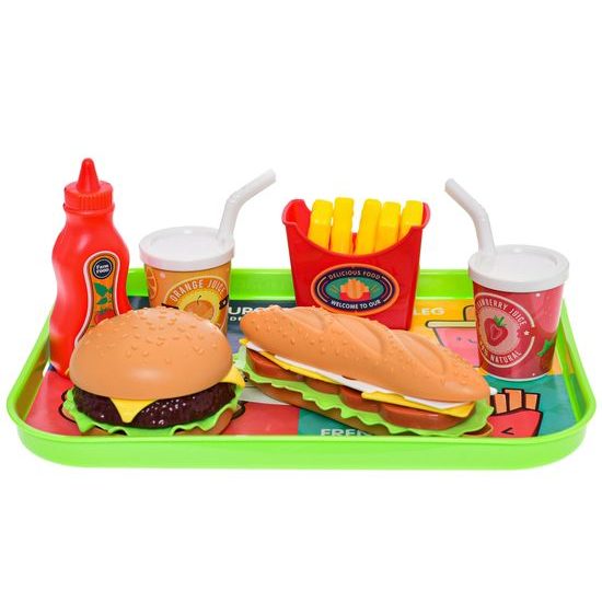 Fast food set potravin a nápojů 6ks s podnosem 26x19cm na kartě
