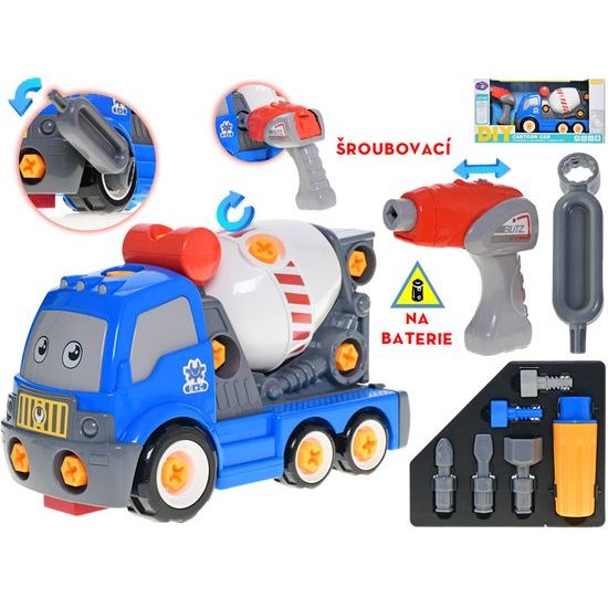 Auto stavební míchačka 28cm šroubovací s vrtačkou na baterie a doplňky v krabičce