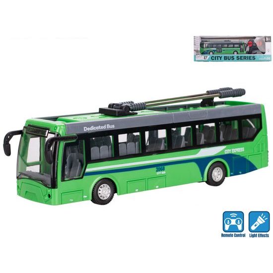 R/C trolejbus 21cm na baterie 27MHz plná funkce na baterie se světlem v krabičce