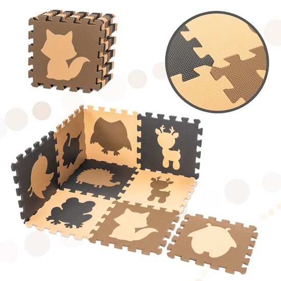 Pěnová podložka na puzzle pro děti 9 ks béžovo-hnědo-černá 85cm x 85cm x 1cm