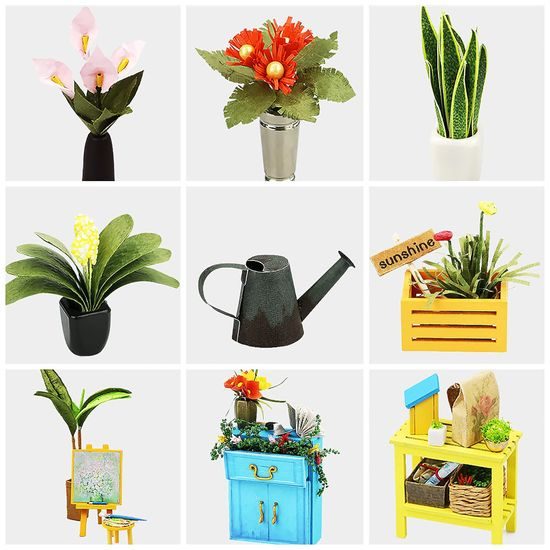 RoboTime 3D dřevěná skládačka Miniatura domečku Květinový skleník