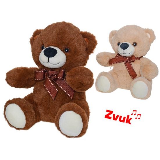 Medvěd plyšový 20cm sedící s mašlí na baterie se zvukem 2barvy 0m+