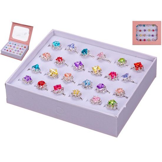 Sada prstýnků 24ks kov v krabičce 14x12cm v sáčku