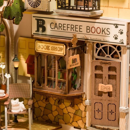 RoboTime 3D skládačka Zarážka na knihy Miniatura domečku Slunečné městečko
