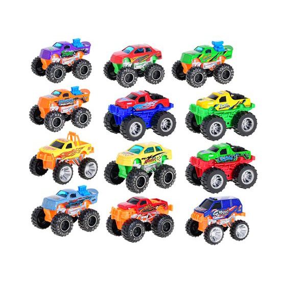 Auto terénní 7,5-8,5cm kov na volný chod 12druhů v krabičce 12ks v DBX