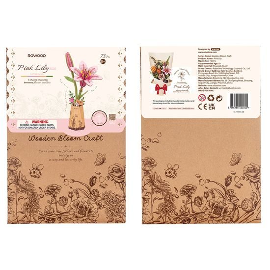 RoboTime 3D dřevěná skládačka Růžová lilie