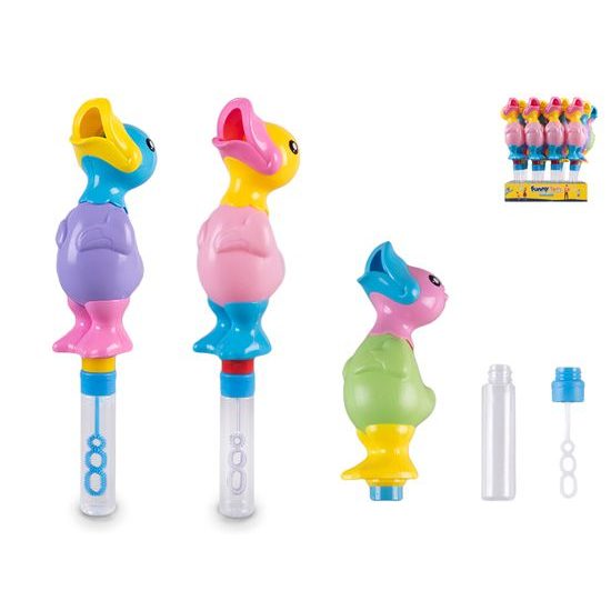 Bublifuk 30cm s kachničkou pískací 3barvy 12ks v PDQ