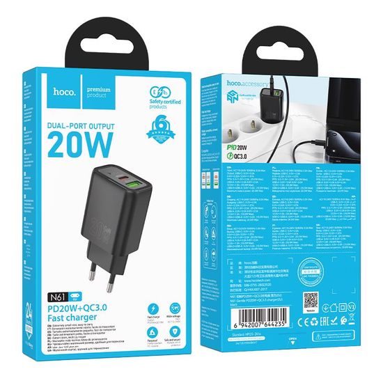 Gentle PD20W dual port adaptér ČERNÝ