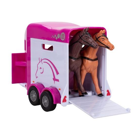 Kids Globe Horses Land Rover růžový kov s přívěsem pro koně 28cm zpětný chod v krabičce