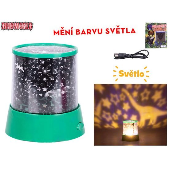 Dinoworld lampička/projektor 12cm 360° na baterie se světlem měnící barvu v krabičce