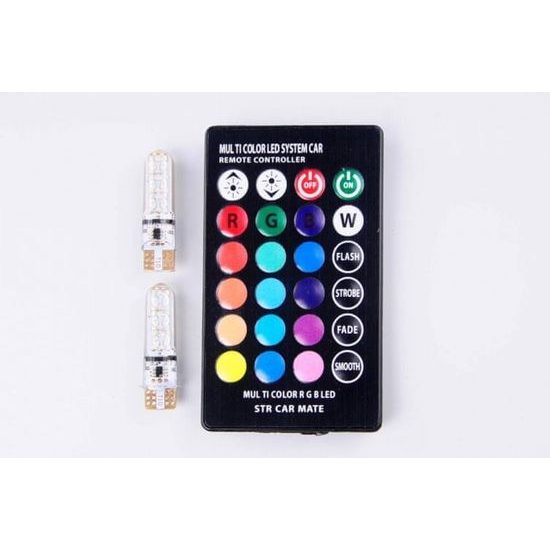 RGB LED autožárovky W5W T10 s dálkovým ovládáním, 2ks