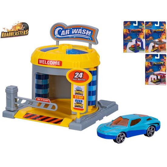 Roadblasters autodílna s autem 7cm 1:64 4druhy v krabičce