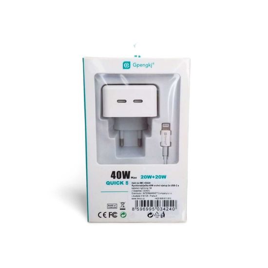 Rychlonabíječka 40W vrchní výstup 2x USB-C s kabelem lightning 1M