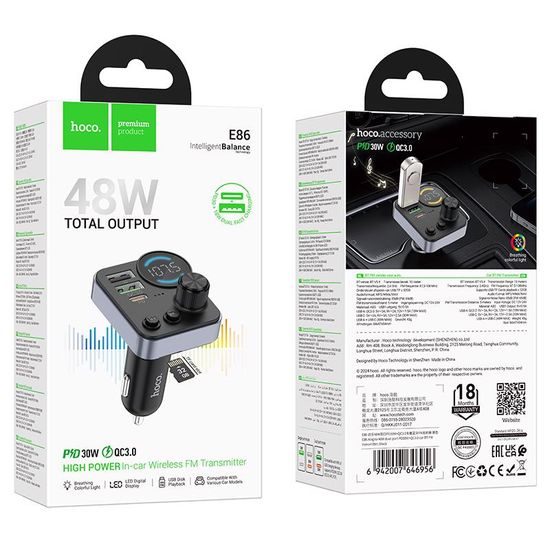 BT FM Vysílač do auta DUAL port 48W PD30W