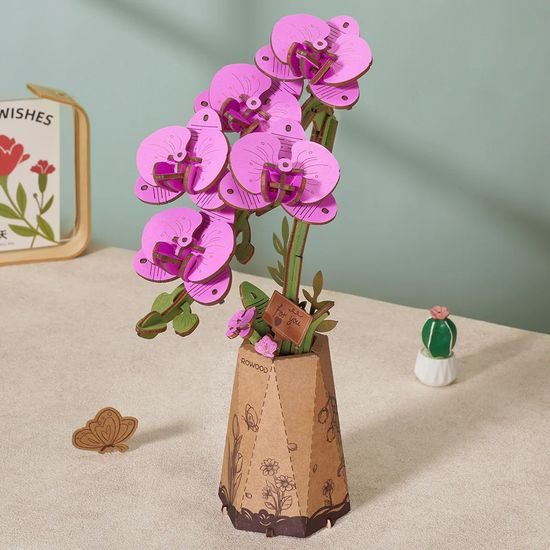 RoboTime 3D dřevěná skládačka Fialová orchidej