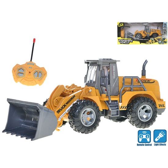 R/C bagr nakladač 23cm 27MHz plná funkce na baterie se světlem v krabičce