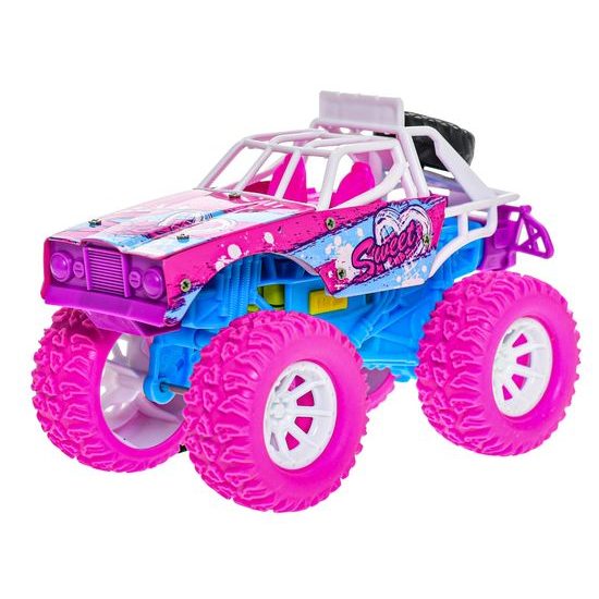 Auto terénní růžové 16cm kov na setrvačník v krabičce