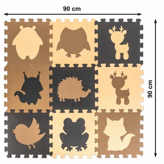 Pěnová podložka na puzzle pro děti 9 ks béžovo-hnědo-černá 85cm x 85cm x 1cm
