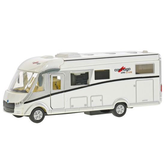 Kids Globe Traffic karavan Carthago 16cm kov zpětný chod na baterie se světlem v krabičce