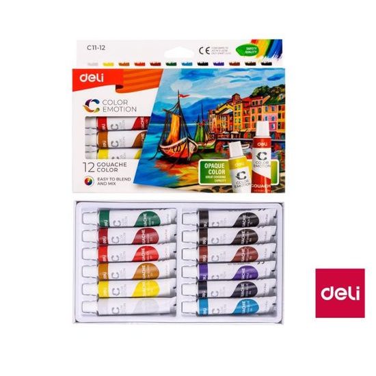 DELI Barvy temeperové 12ks 12 barev, 12ml COLOR EMOTION EC11-12