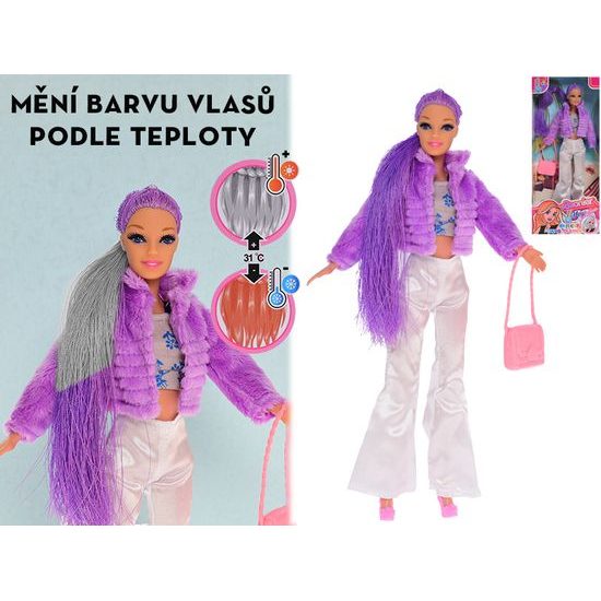 Panenka módní 29cm s vlasy měnící barvu a doplňky v krabičce