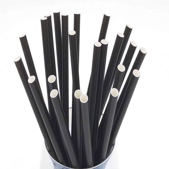 Papírová brčka JUMBO 8x145mm černá 4 vrstvé 100ks
