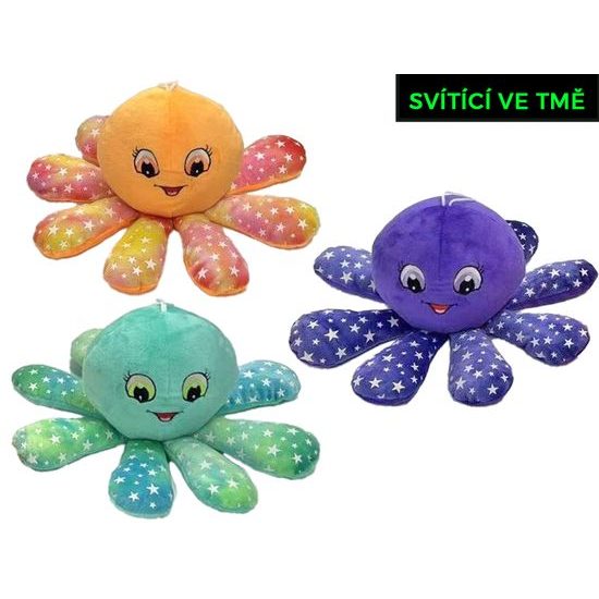 Chobotnička plyšová 15cm svítící ve tmě 3barvy 0m+