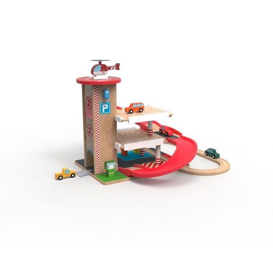 2Kids Toys Dřevěná garáž s vláčkodráhou