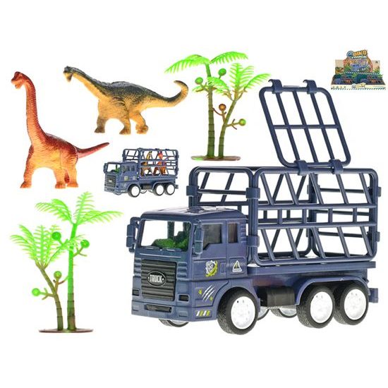 Auto nákladní 14cm na setrvačník s dinosaury 6ks v DBX