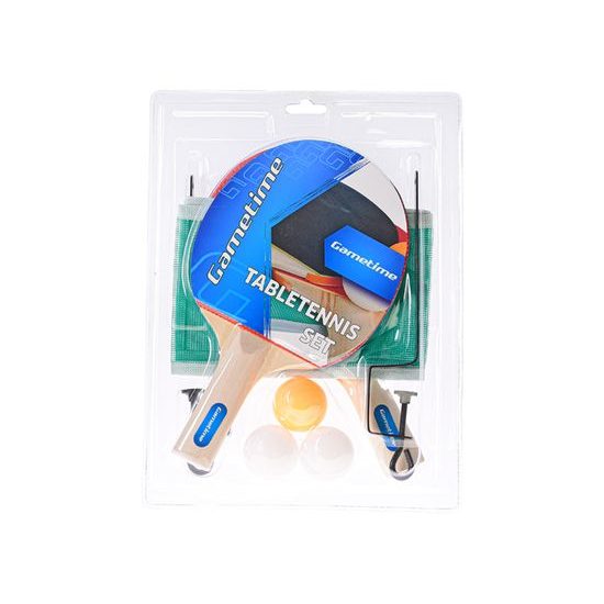Gametime sada na stolní tenis pálky dřevěné 25cm 2ks + míčky 3ks se síťkou v blistru