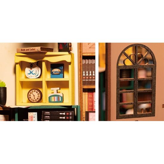 RoboTime 3D skládačka Zarážka na knihy Miniatura domečku Knihkupectví
