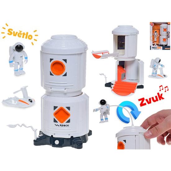 Space vesmírná stanice 20cm na baterie s doplňky se světlem a zvukem v krabičce