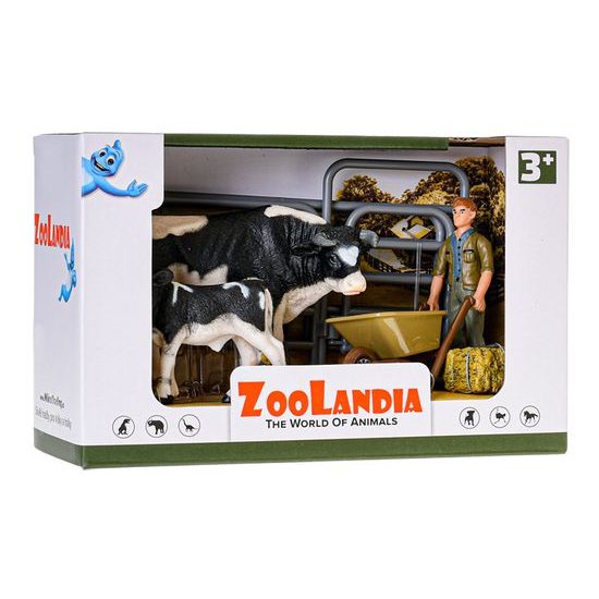 Zoolandia kráva/býk s telátkem a doplňky 4druhy v krabičce