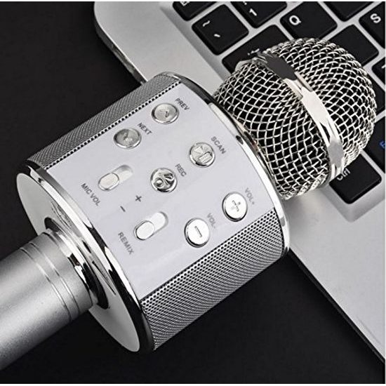 Bezdrátový karaoke mikrofon WS-858 - Stříbrný