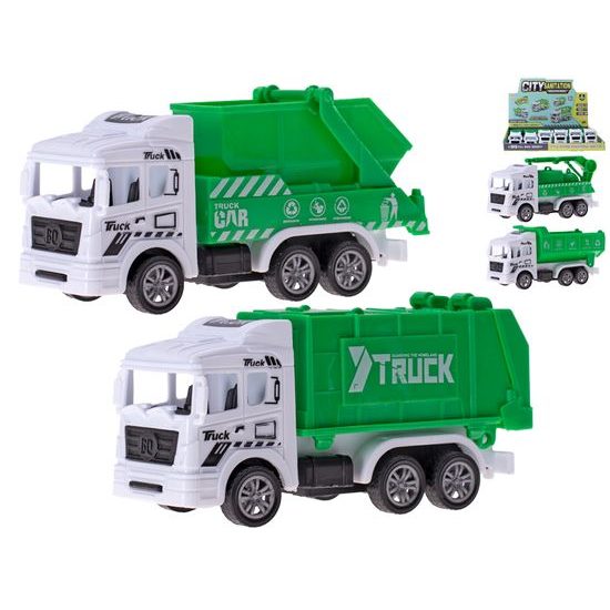Auta popelářské 12cm zpětný chod 4druhy 12ks v DBX