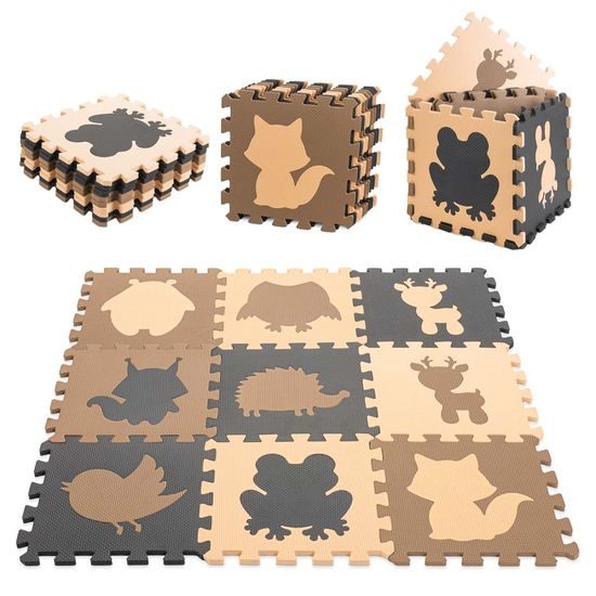Pěnová podložka na puzzle pro děti 9 ks béžovo-hnědo-černá 85cm x 85cm x 1cm
