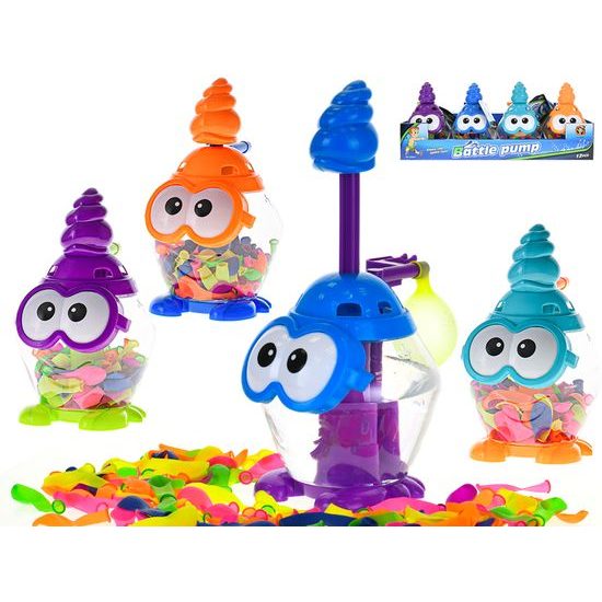 Vodní bomby 100ks s pumpou 19cm 4barvy 12ks v DBX ve fólii