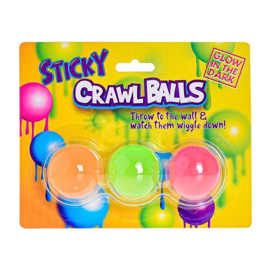 Míček lepící 4cm svítící ve tmě 2barvy 3ks na kartě