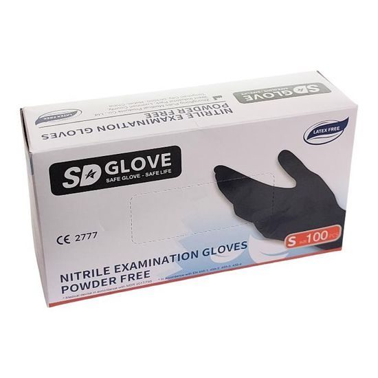 Nitrilové rukavice SD GLOVE S 100 ks, nepudrované, černé, 3.5