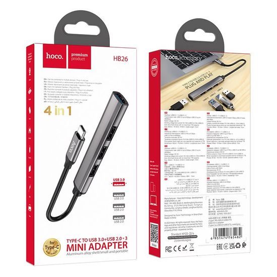 4v1 USB HUB Type-C na USB3.0+USB2.0*3