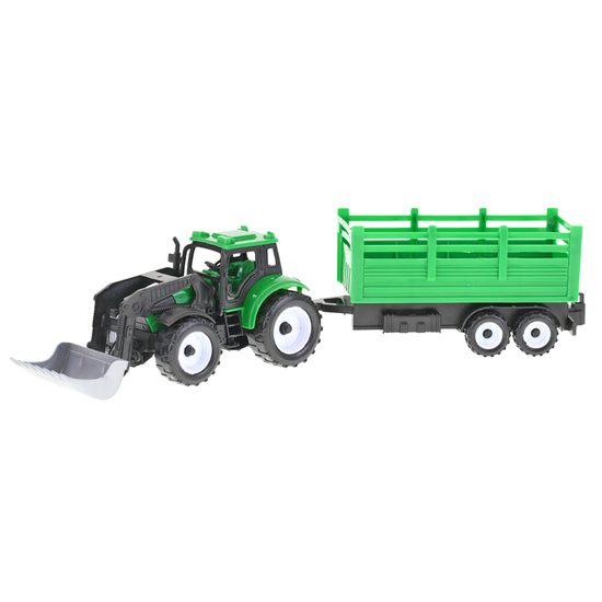 Traktor nakladač 17cm 3druhy na setrvačník + 2vlečky v krabičce