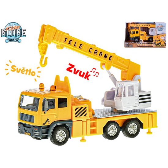 Kids Globe Traffic jeřáb kov 15cm na zpětný chod na baterie se světlem a zvukem v krabičce