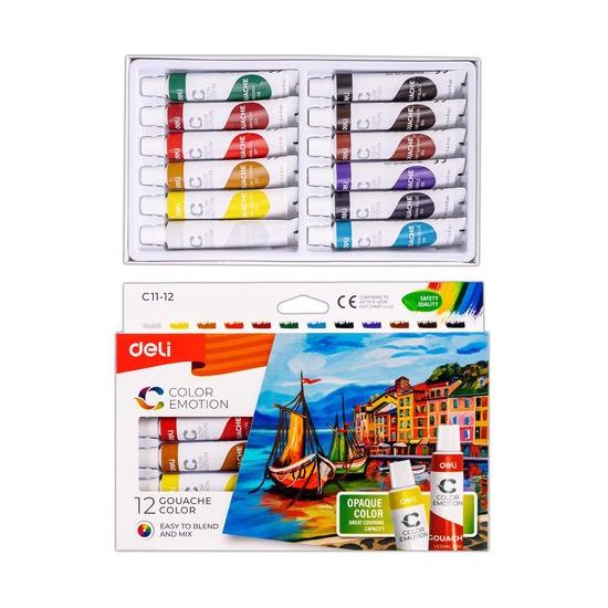 DELI Barvy temeperové 12ks 12 barev, 12ml COLOR EMOTION EC11-12
