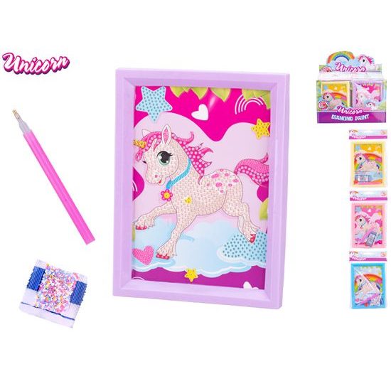 Unicorn sada lepení barevných kamínků do rámečku 18,5x14cm 4barvy v sáčku 24ks v DBX