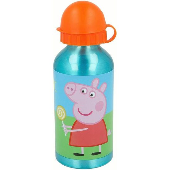 Hliníková láhev na pití Prasátko Pepa 400 ml - oranžová/modrá