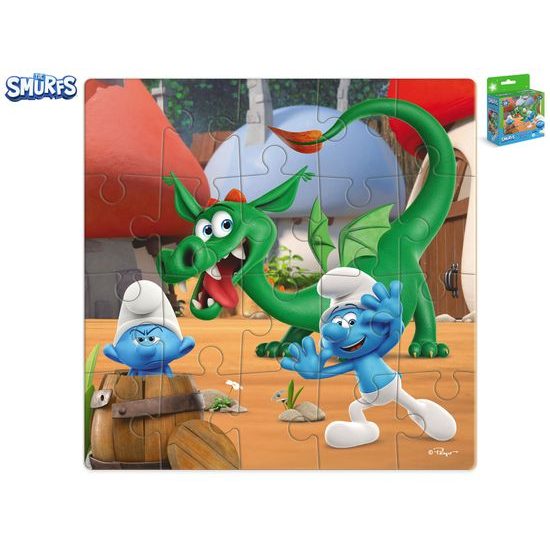 Šmoulové puzzle 22x22cm Hra na schovávanou s drakem 20dílků v krabičce