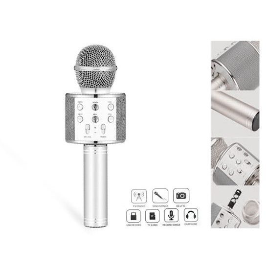 Bezdrátový karaoke mikrofon WS-858 - Stříbrný