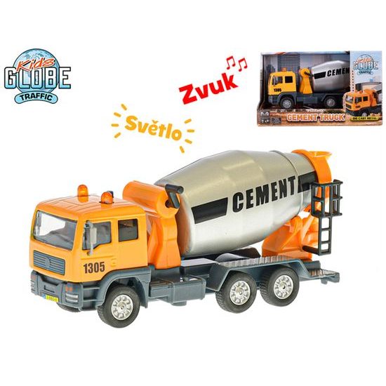 Kids Globe Traffic auto míchačka 15,5cm kov na zpětný chod na baterie se světlem a zvukem v krabičce